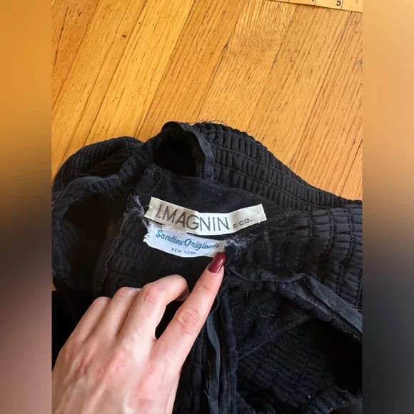 70s Vintage Sandine Originals Black Velour Maxi Dress with Shirred Bust - Picture 3 of 8